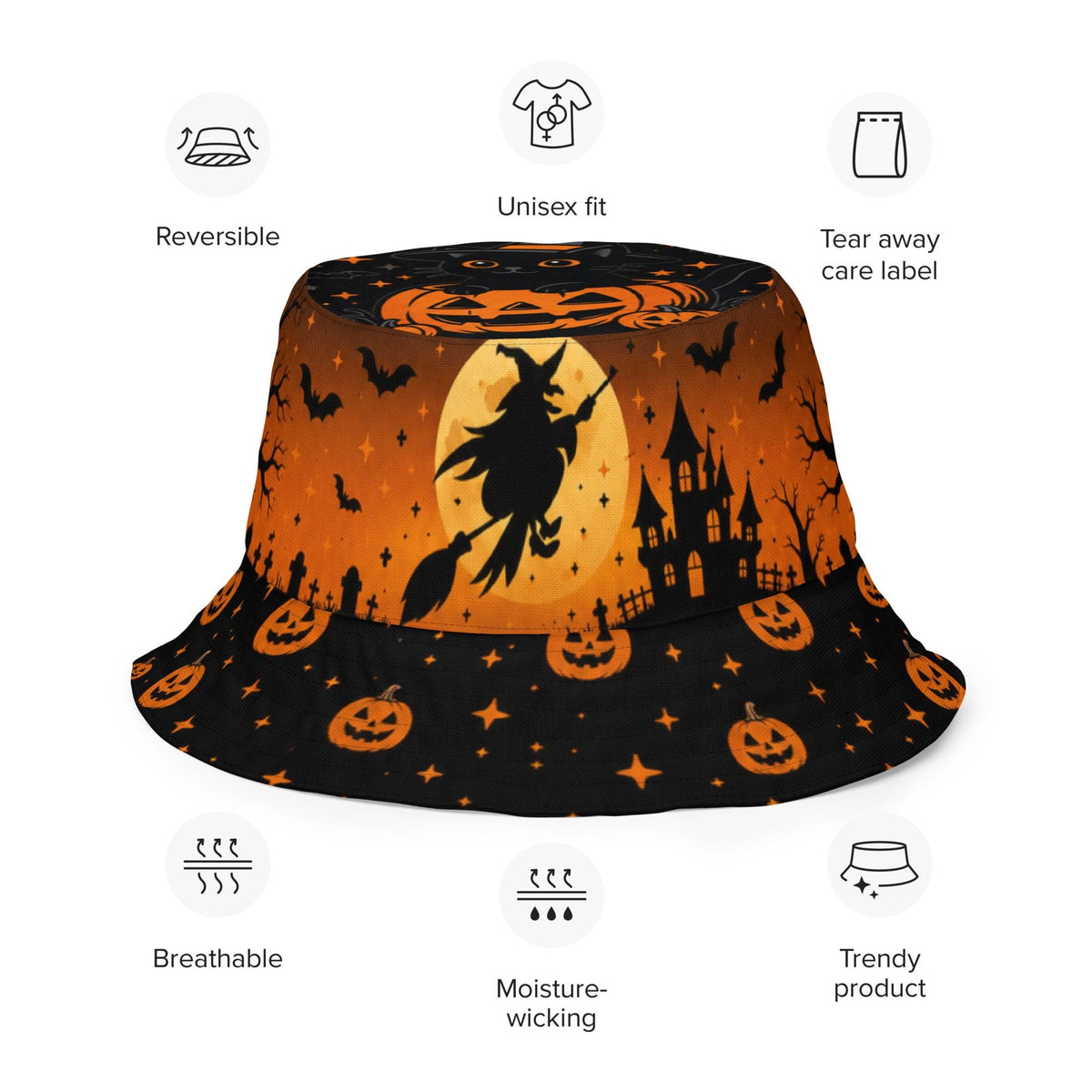 Halloween Headpiece, Reversible Bucket Hat – listing photo 5