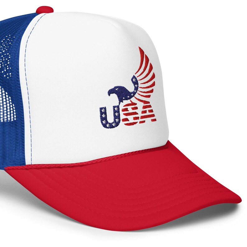 USA Independence Day Trucker Hat | Patriotic Embroidered Foam Cap | Fourth of July Hat | American Pride Gift