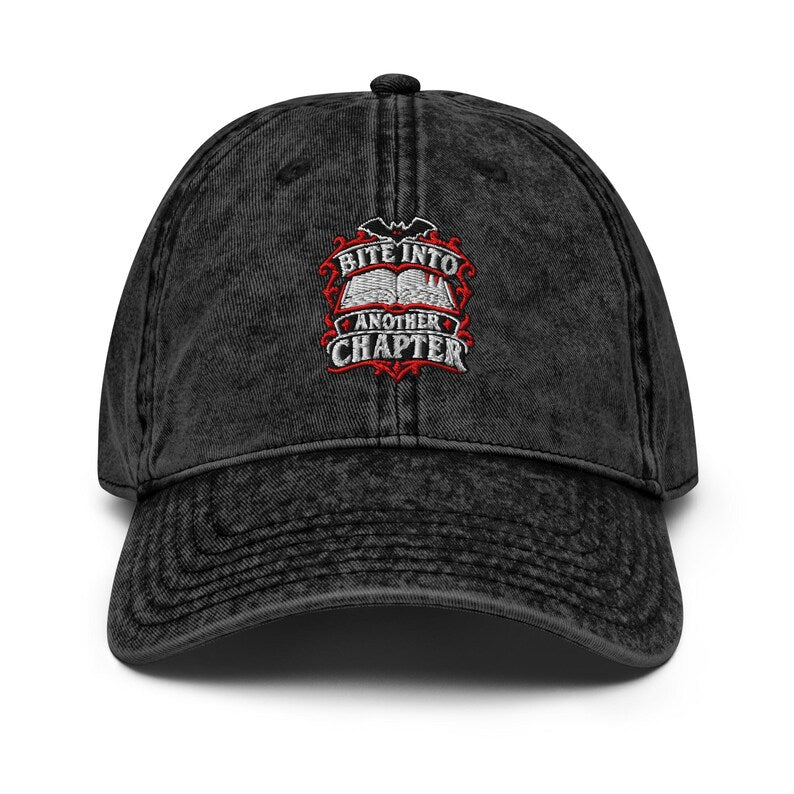 Bite Into Another Chapter Embroidered Hat | Bookish Halloween Cap