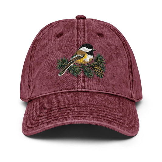 Chickadee Bird Hat, Embroidered Birdwatching Cap, Birder Gift