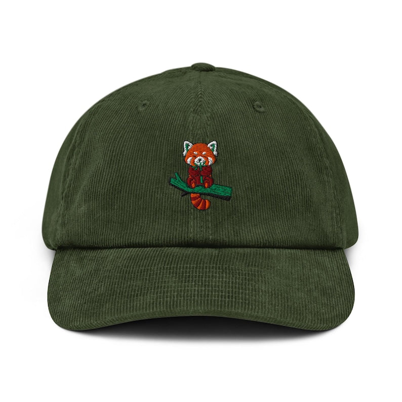 Red Panda Embroidered Corduroy Cap