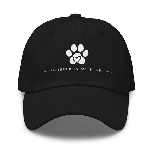 Pet Memorial Hat, Embroidered Paw Print Heart, Forever in My Heart (Dog Cat Remembrance)