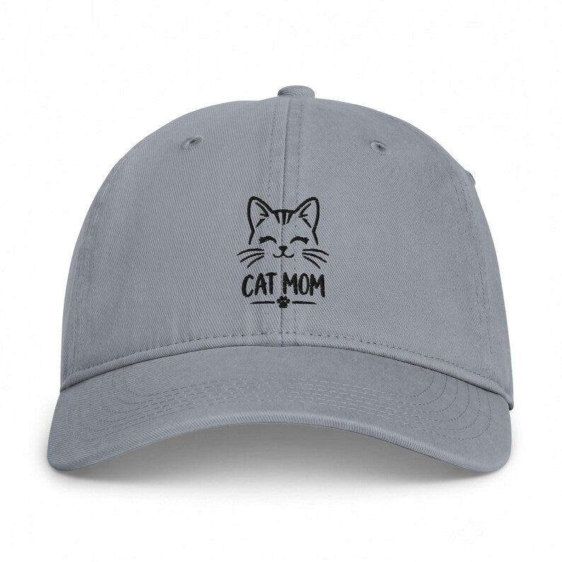 Cat Mom Baseball Cap, Embroidered Feline Lover Gift, Minimalist Hat