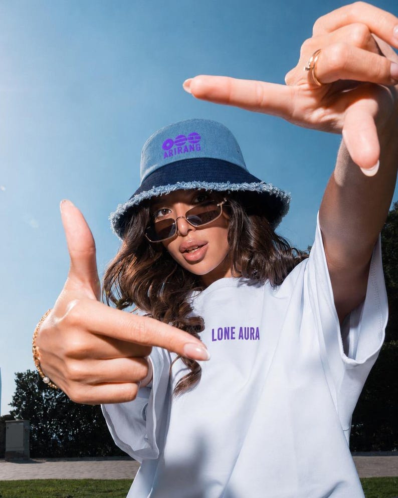 BTS Denim Bucket Hat | Arirang Embroidered Distressed Streetwear Cap
