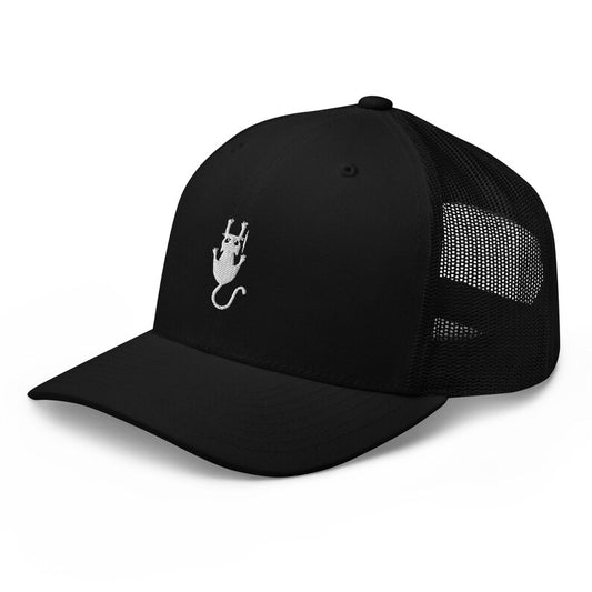 White Cat Embroidered Trucker Cap | Minimalist Kitty Line Art Hat | Cat Lover Gift