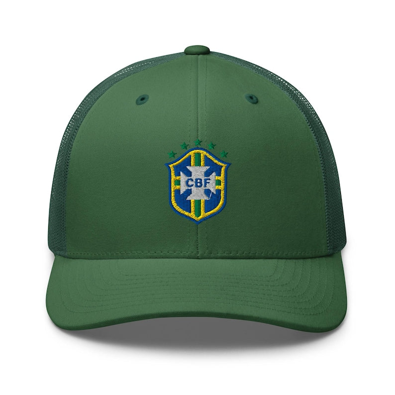 Brazil Logo Trucker Cap | Brazil Football Fan Hat | Embroidered Mesh Cap | Brazil Gift