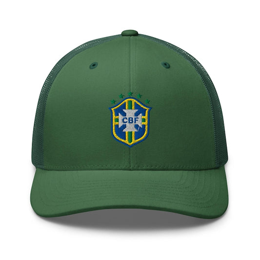 Brazil Logo Trucker Cap | Brazil Football Fan Hat | Embroidered Mesh Cap | Brazil Gift