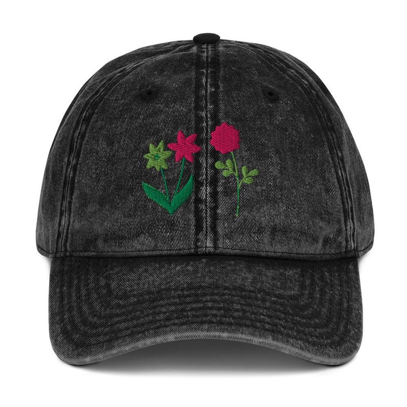Embroidered Cotton Twill Cap, Vintage Washed-Out Floral Design