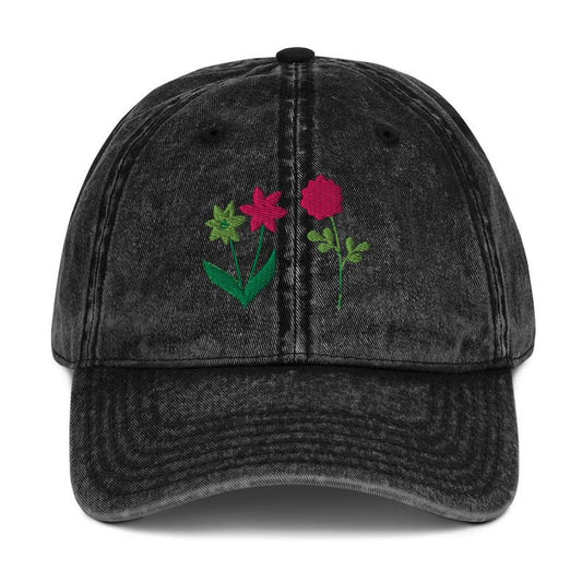 Embroidered Cotton Twill Cap, Vintage Washed-Out Floral Design