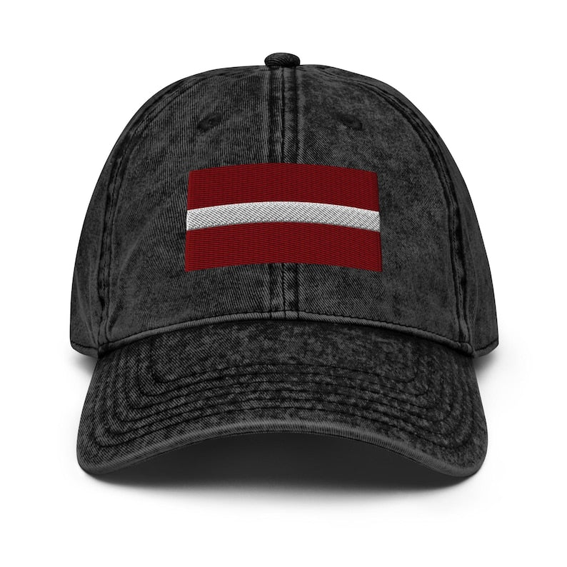 Vintage cotton twill cap with an embroidered Latvian flag