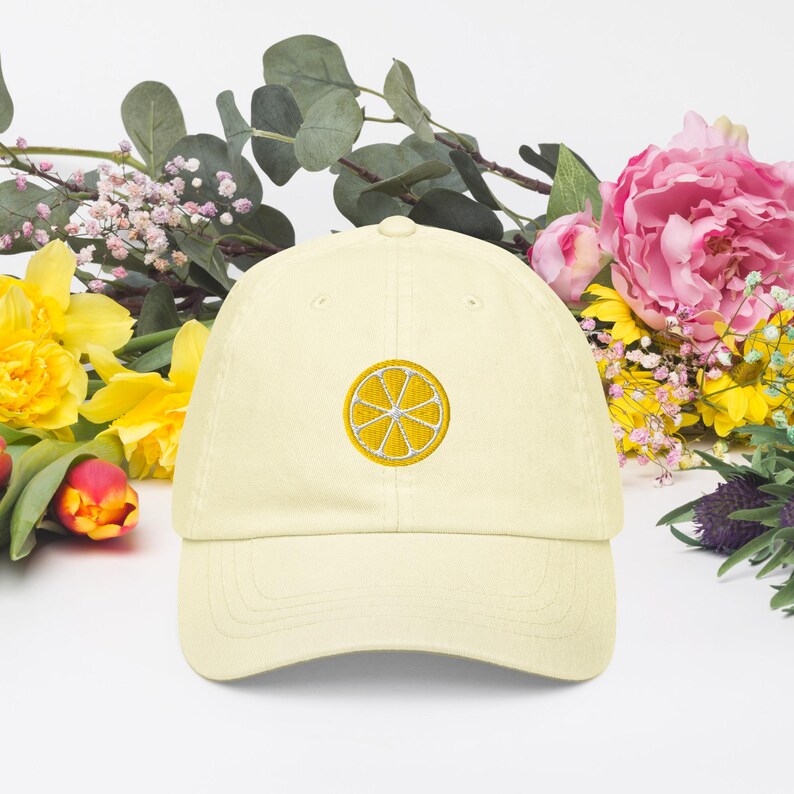 Lemon Embroidered Pastel Cotton Baseball Hat | Summer Fruit Cap