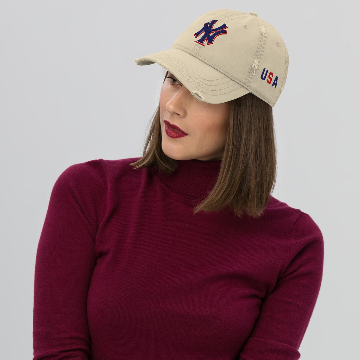 NY Embroidered Distressed Dad Hat – listing photo 9